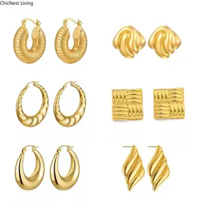 14K Gold Plated Chunky Hoop Earrings Statement Drop Dangle Hypoallergenic Thick Lightweight Jewelry Gift for Women bracelet men luck unisex fashion