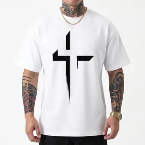 Men's All-Season Pure  Crew Neck T-Shirt with Distressed Cross Print Casual Style Short Sleeve Regular Fit Lightweight Stretch Fabric   for Daily and Weekend Wear Four Seasons Clothing Modern Appearance Vintage Streetwear
