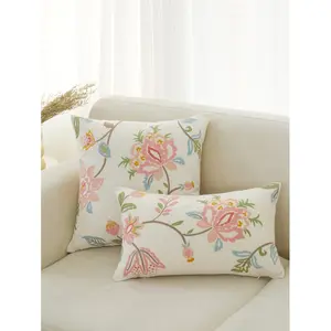 1pc Floral Embroidery Throw Pillow Cover, Home Decor For Living Room, Bedroom, Party, All-Season