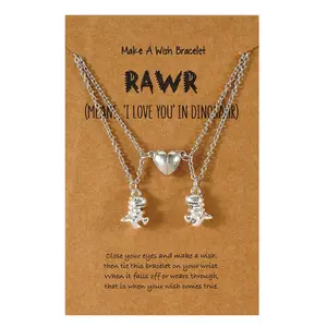 Split Heart Necklace for Best Friend for Love Dinosaur Pendant Silver