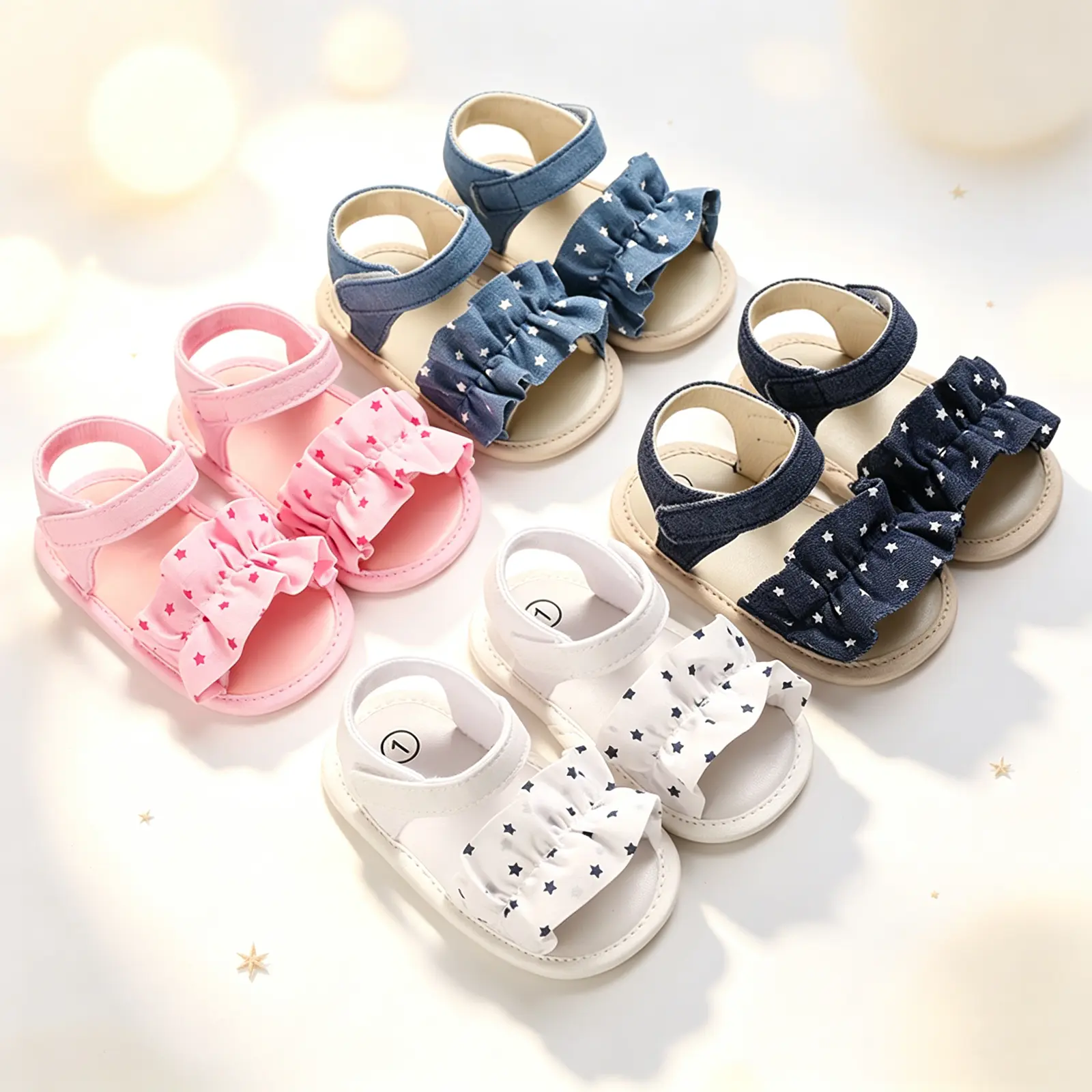 Baby Girls Summer Sandals, Soft Sole Non-Slip Flats Toddler First Walker Shoes with Ruffle