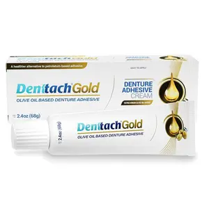 [HOT 2026] Denttach Gold Denture Adhesive, Petroleum Free Olive Oil Based Premium Denture Adhesive Cream for Full and Partial Dentures, All Day Secure Hold Denture Glue, Zinc Free, 2.4 Ounce - BLACK FRIDAY SALE 51%