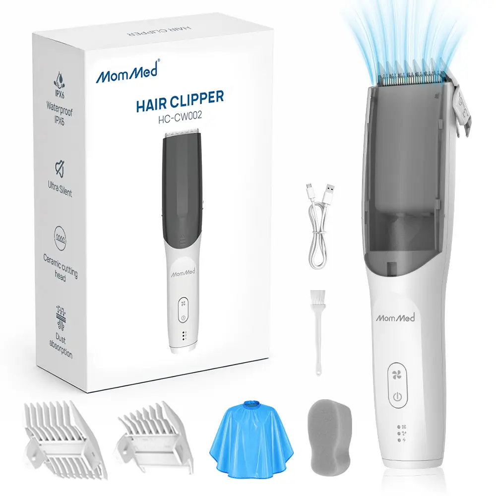 MomMed Baby Hair Clippers, Ultra Quiet Electric Vacuum Baby Clippers with Charger Base, Cordless Rechargeable Waterproof Haircut Kitfor Kids & Men
