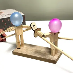 1PC fencing puppet handmade toy, DIY wooden creative interactive puppet crafts, parent-child game wooden puppet, Interactive Play, suitable for Christmas gift giving, Christmas fun decoration desktop decoration