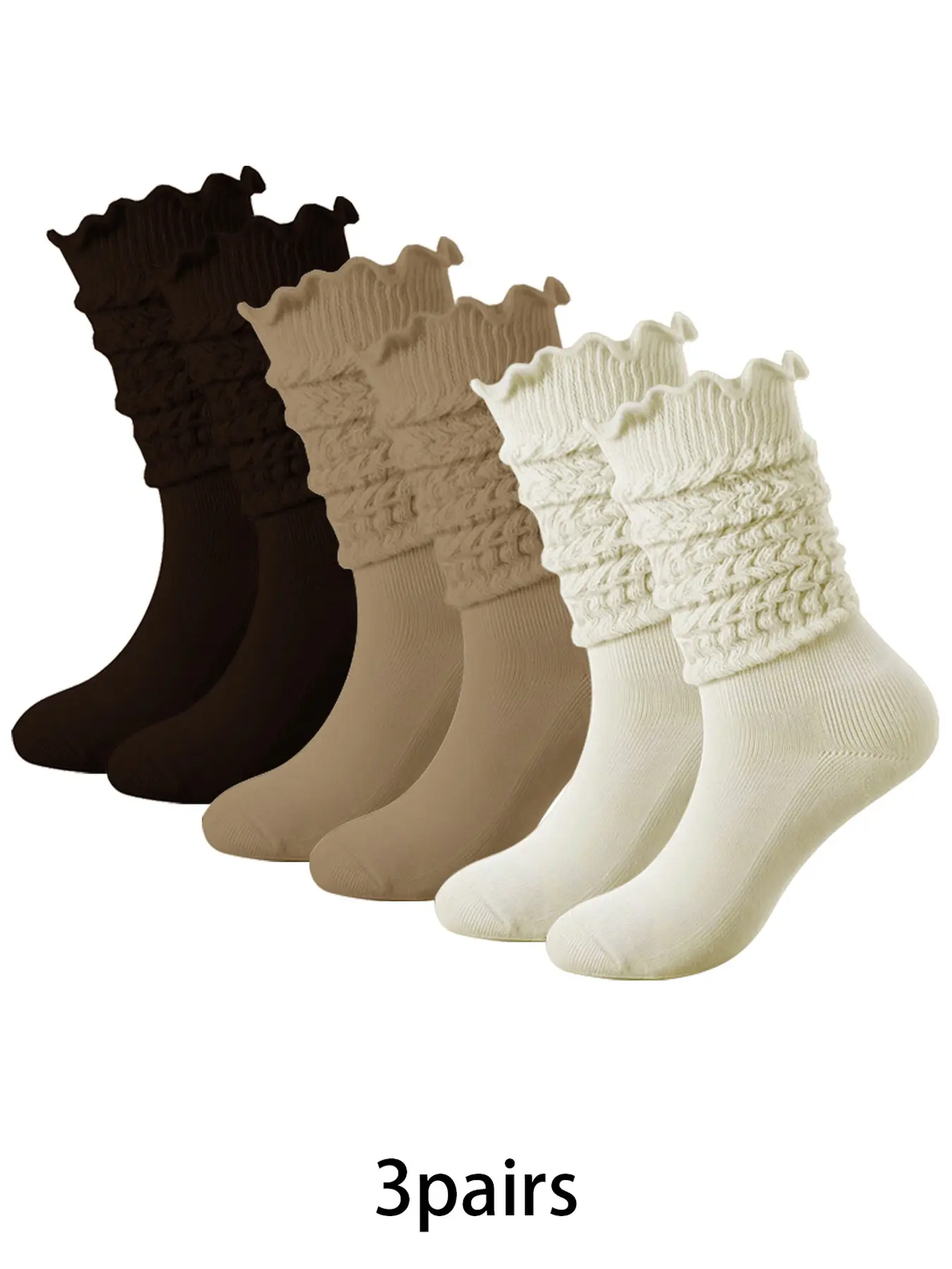 3pairs retro and simple ruffled edge pile socks, Maillard series Cozy socks, comfortable, breathable, casual, versatile knitted socks suitable for women's sports, attendance, home wear