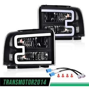 Led Drl Clear/Black Headlight Fit For 05-07 Ford F250 F350 F450 F550 Super Duty