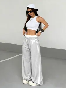 Women's Casual Spring/summer Digital Print Belt Patchwork Sport Activewear Street Retro Style Lazy Sports Pants, Comfortable and Stylish