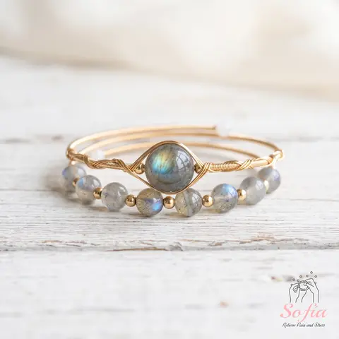 Sofia Natural Moonstone Wire Wrapped Bracelet | 14K Gold Filled Wired Bracelets | Double Layer Boho Style Jewelry, Gifts for her, Mother's Day Gift