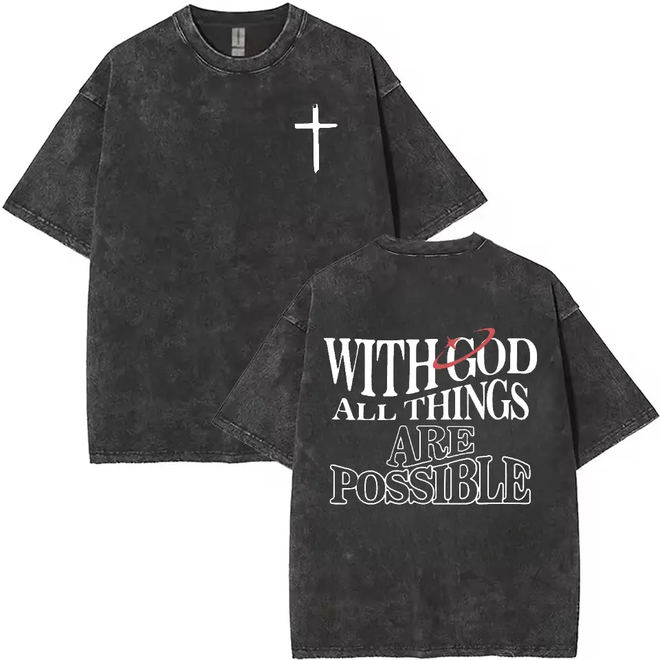 Men's Graphic Tee, Vintage Washed Cotton 'With God All Things Are Possible' Quote T-Shirt, Loose Fit Short Sleeve Casual Top, Tops, Graphic Tees, Men's T Shirts, Shopping, Gifts For Boyfriends, Shortsleeve, Soft, Menswear, Round Neck, Classic, Fashion