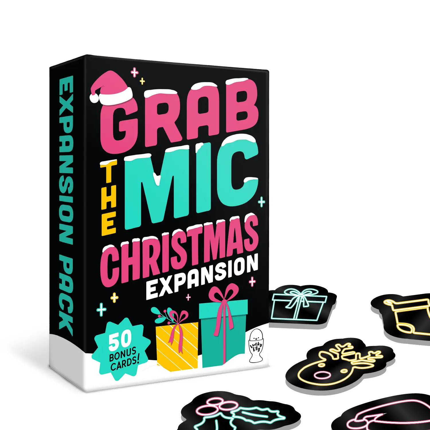 Lucky Egg Grab The Mic Christmas Expansion - Expansion Cards ONLY- Base Game Required - Christmas Themed Challenges Games for Bad Singers, Family Karaoke Board Game 8+ Ages, 2-15 Players