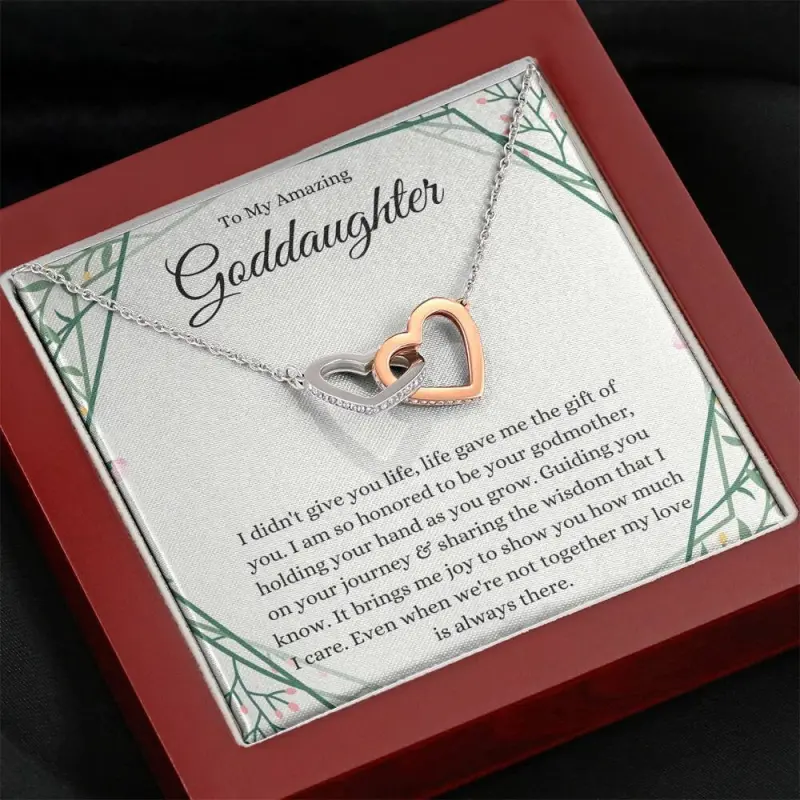 Interlocking Hearts, Goddaughter Gifts From Godmother For Goddaughter Baptism Goddaughter Necklace First Communion  For Girls