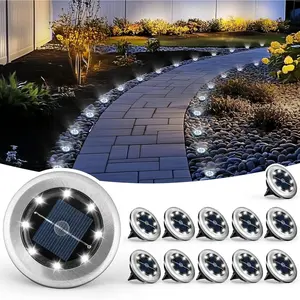 12 Pack Mini Solar Ground Lights Solar Powered Pathway Lights Waterproof Outdoor Light for Garden Driveway Walkway Backyard Patio Cool White