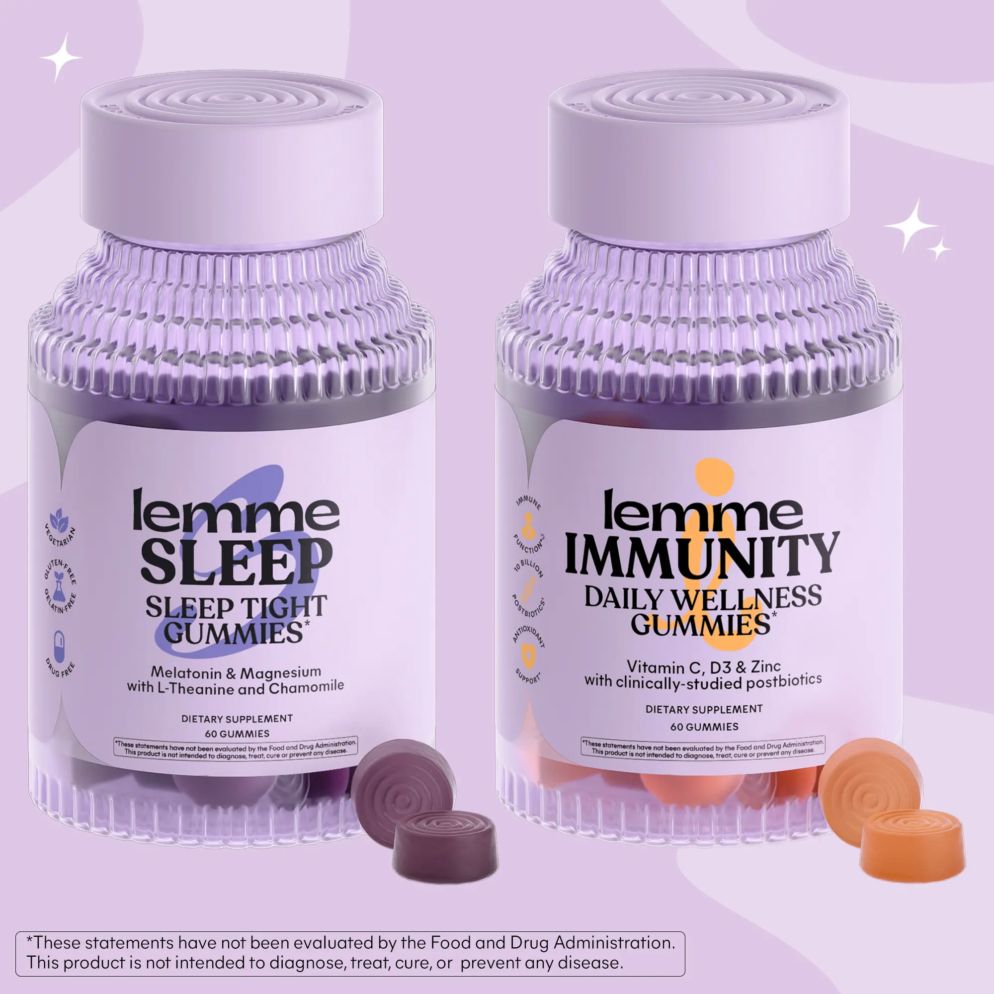 Bounce Back Bundle - Lemme Sleep & Lemme Immunity Gummies, Sleep Support Gummies + Daily Immune Support Gummies with Clinically-Studied LAC-Shield Postbiotic, Vitamin C, D & Zinc