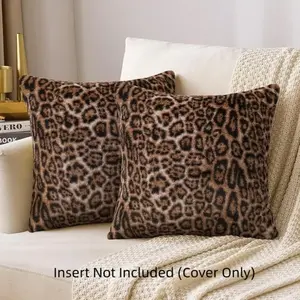 cheetah pillow covers, Faux Fur Plush Square Decorative  Faux Fur Deer Pillow Cover Set, 18x18 Inch, 2 Pieces, Sofa Bedroom Decoration, Leopard Print