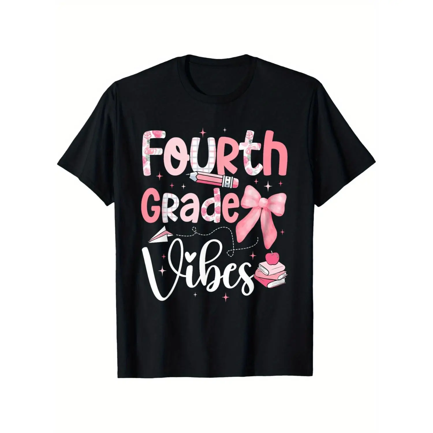 Pastel-Themed Cotton T-shirt for Fourth Grade Girls Perfect for Back-To-School Comfortable Round-Neck Tee Suitable for Boys And Girls Breathable Fabric Trendy Design Great Gift for Children