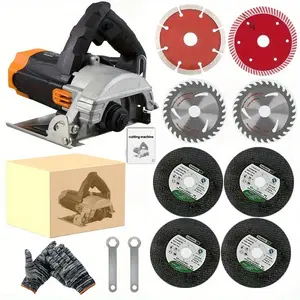 YUNXI Handheld cutting machine, 110V,Electric Concrete Saw, 110V Motor Circular Saw Cutter with Max. 6 in Adjustable Cutting Depth, Wet Disk Saw Cutter Includes Water Line, Pump and Blade, for Stone, Brick Construction