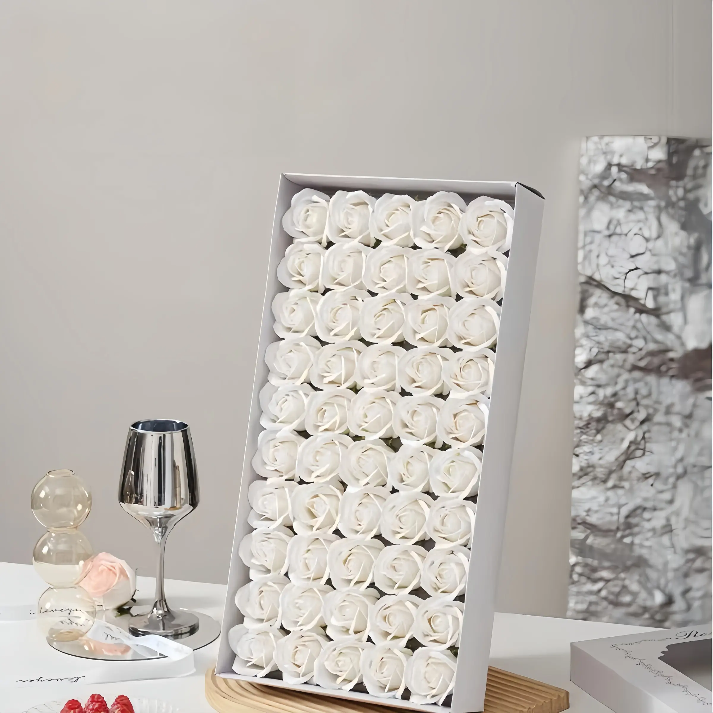 50pcs Realistic Rose Flowers, Handmade DIY Soap Flower Gift Box, Single Color, Home Decoration, Decorative Flowers, Father's Day, Halloween, Christmas, Party, Artificial Roses