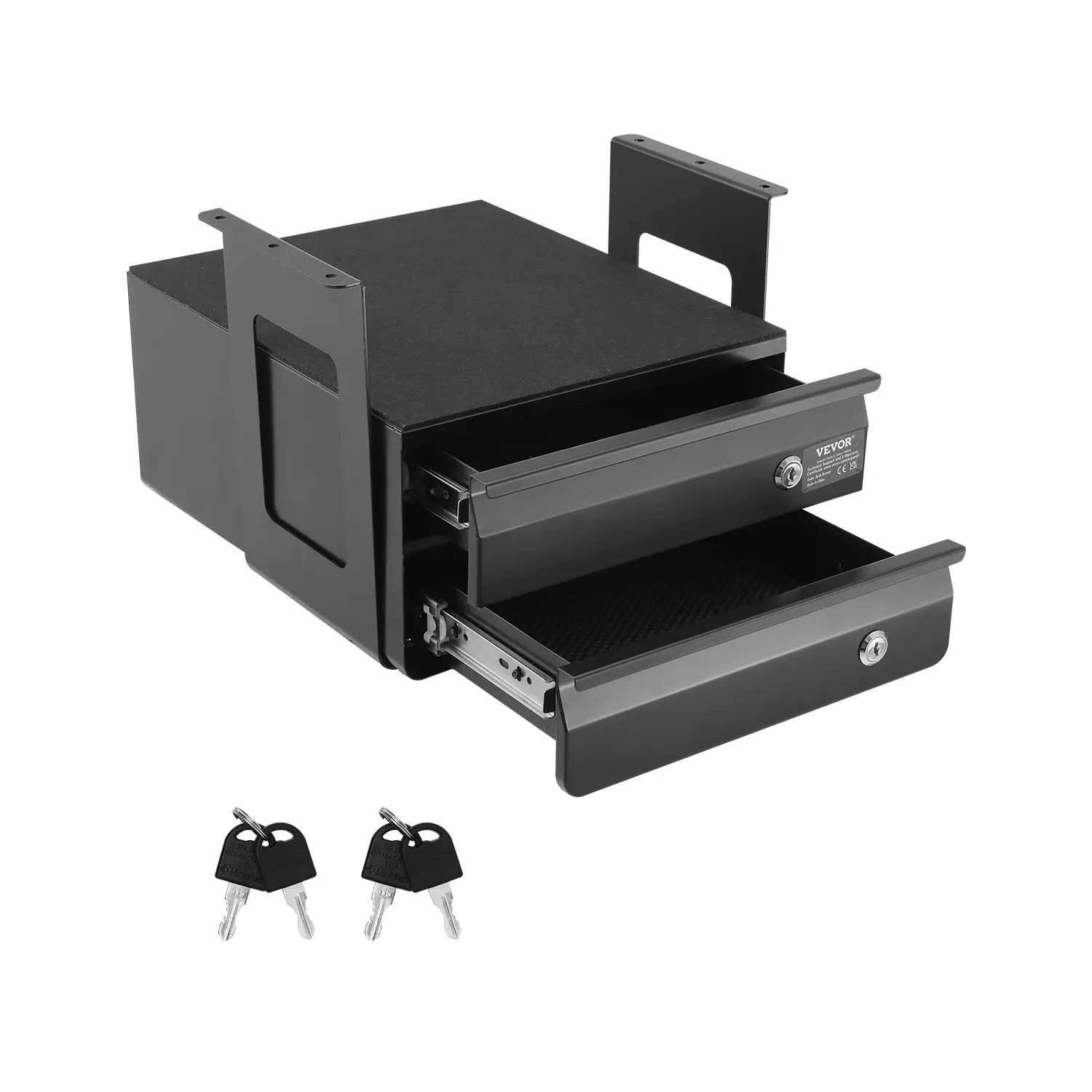 【Summerfinds】VEVOR 13" Wide Under Desk Drawer Slide Out, Under Table Pull-out Drawer Attachment, Hidden Desktop 2 Layer Storage Organizer, Lockable Undermount Pencil Drawer for Sit Stand Workstation, 14x13x10 in