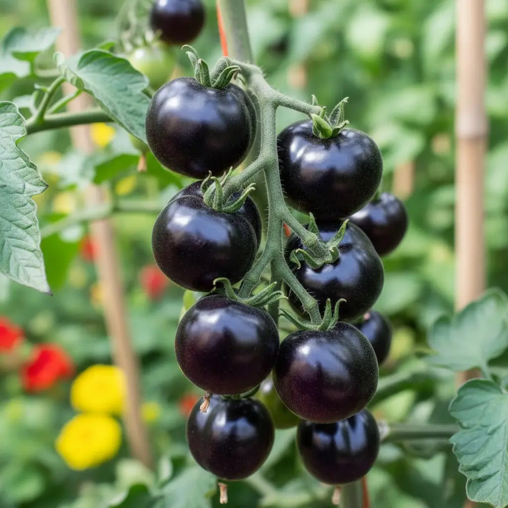 100 Black Tomato Seeds Rare Mini Heirloom Variety Sweet Juicy Garden Vegetable for Home Growing Compact Plants with Rich Red Interior Ideal for Pots Containers or Garden Beds
