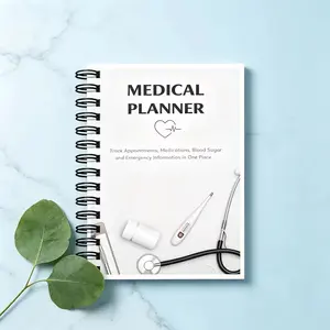 Medical Plan & Health Organizer, Spiral Bound Medical Log Book, Track Appointments, Medications, Blood Sugar, Symptoms, Emergency Info, Personal & Family Health Management