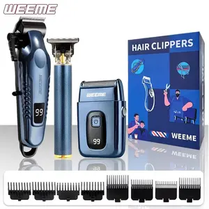WEEME Blue Electric Hair Clipper Set With Beard Trimmer Home Hair Clipper Zero Gap Trimmer And Electric Shaver Kit Usb Charging Lcd Power Display For Hair Design Shaving And Styling