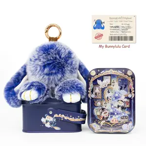 【BunnyLulu】Summervibes Handmade Bunny PomPom Keychain with Tin Box – Cute Bag & Backpack Charm, Fun Gift for Friends or Loved Ones