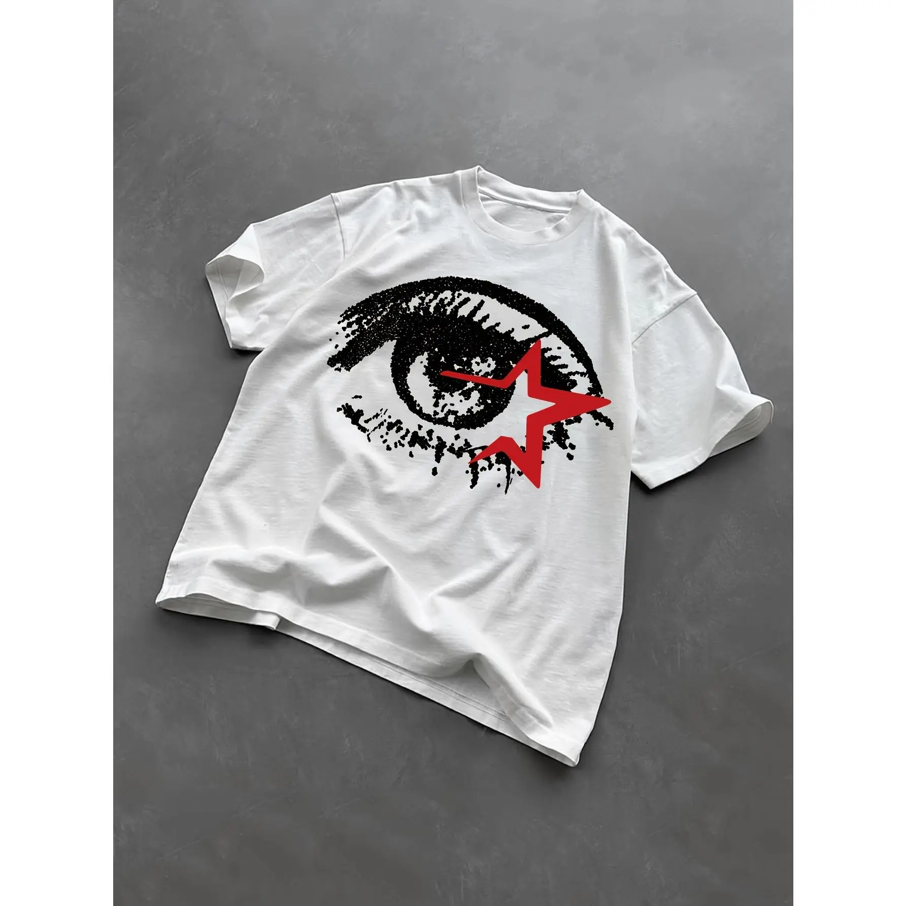 [Y2K Big Eye T-Shirt] Y2K Style Round Neck T-Shirt with Big Eye Pattern - Men's Summer Wear Loose T-Shirt - Summer Outdoor Street Fashion