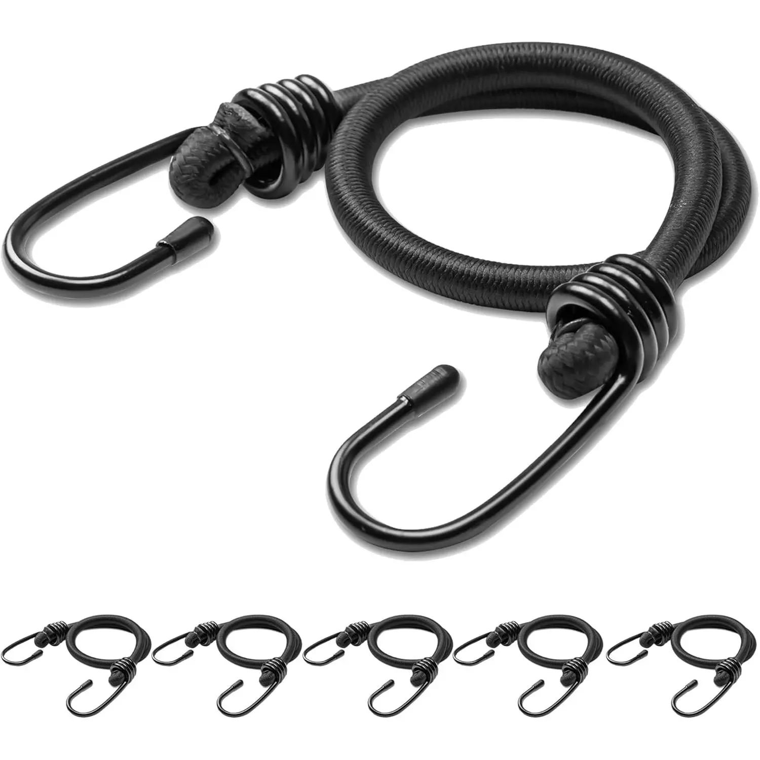 18inch Bungee Cords with Hooks,6Pcs Heavy Duty Extra  Outdoor Elastic Rope,Multi-Purpose Elastic Bungee Straps for Luggage,Camping,Tarps, Rack,Outdoor Tent,Weatherproof(Black)