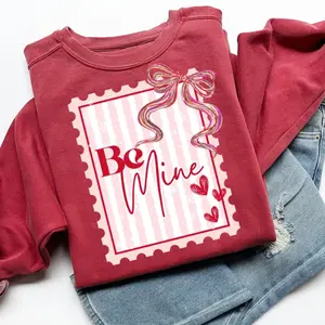 Coquette Valentines Postage Stamp Sweatshirt, Be Mine Valentines Heart Swt, Preppy Painted Bow Valentines Shirt Shirt, Trendy Valentines Day T-Shirt