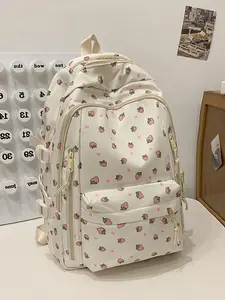 Fruit Print Women's Backpack Large Capacity Multi-Layer Bag with Charm, Stylish Ladies' Shoulder Bag for Daily Use, Travel Backpacks, Lightweight Backpack