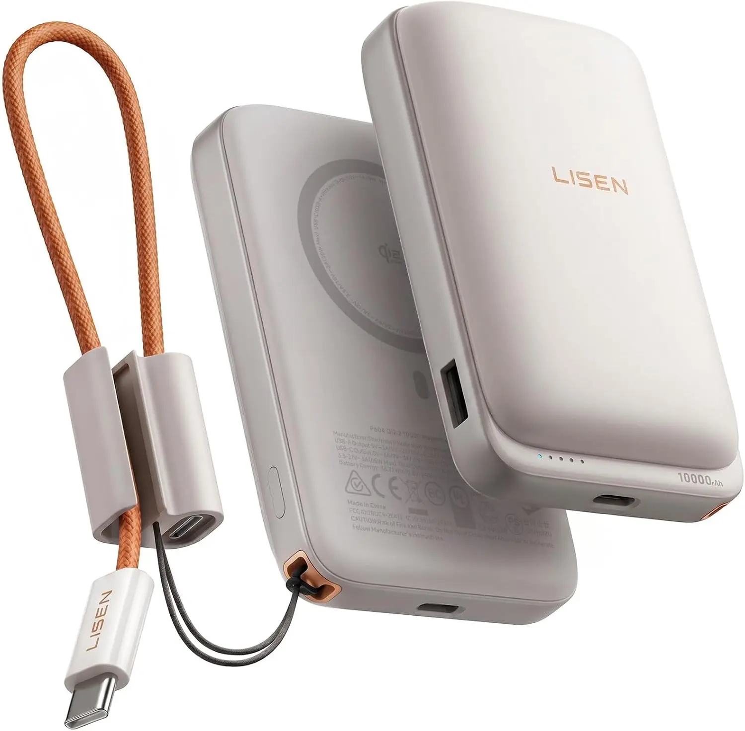 【Temperature Control】LISEN Qi2.2 25W Magsafe Power Bank, 65W USB C Fast Charging, 10000mAh Magnetic Wireless Portable Charger with Detachable Cable, Small Battery Pack Compatible with iPhone 15/16/17