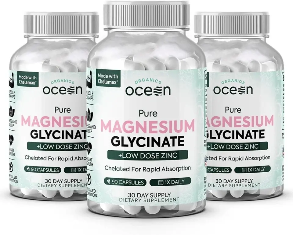 1-3 Pack Organics Ocean Pure Magnesium Glycinate / Zinc 4 Sleep 90 Caps