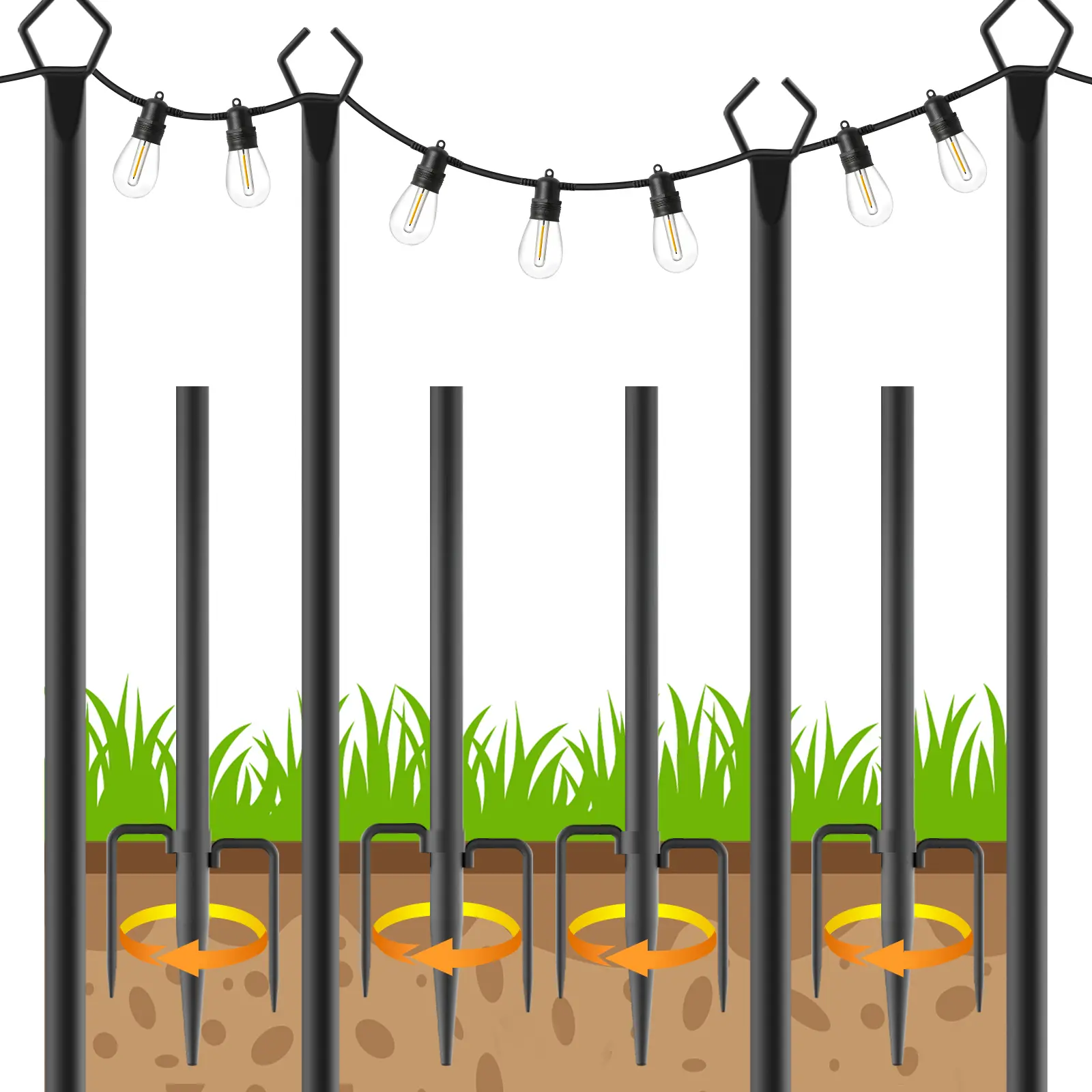 (2pack-10pack)8Ft String Light Poles 4 Pack,Light Poles for Outside Lights,Outdoor with Fence Brackets Hanging Lights,Metal Stand Deck Patio Backyard