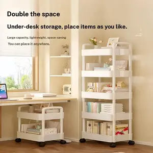 Multifunctional Mobile Cart with Wheels Storage Rack, Kitchen Floor Standing Bedroom Bathroom Multi-Layer Snack Cosmetics Organizer