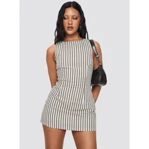 2025 Brown Striped Women's Jumpsuit Casual Outings