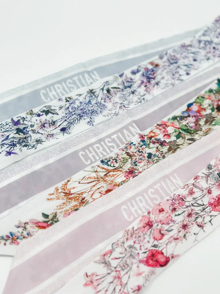 Women's Floral Print Scarf, Lightweight Soft Polyester Twilly for Everyday Use - Casual Female Accessory for Handbag, Hair, and Neck, 38.5" x 2.25", All Seasons