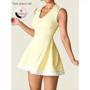 Women's Colorblock Striped Trim Sports Dress, Casual Sleeveless Short Dress for Daily Outdoor Wear, Ladies Sportswear for All Seasons, Tennis Athletic Dress, Tennis Attire