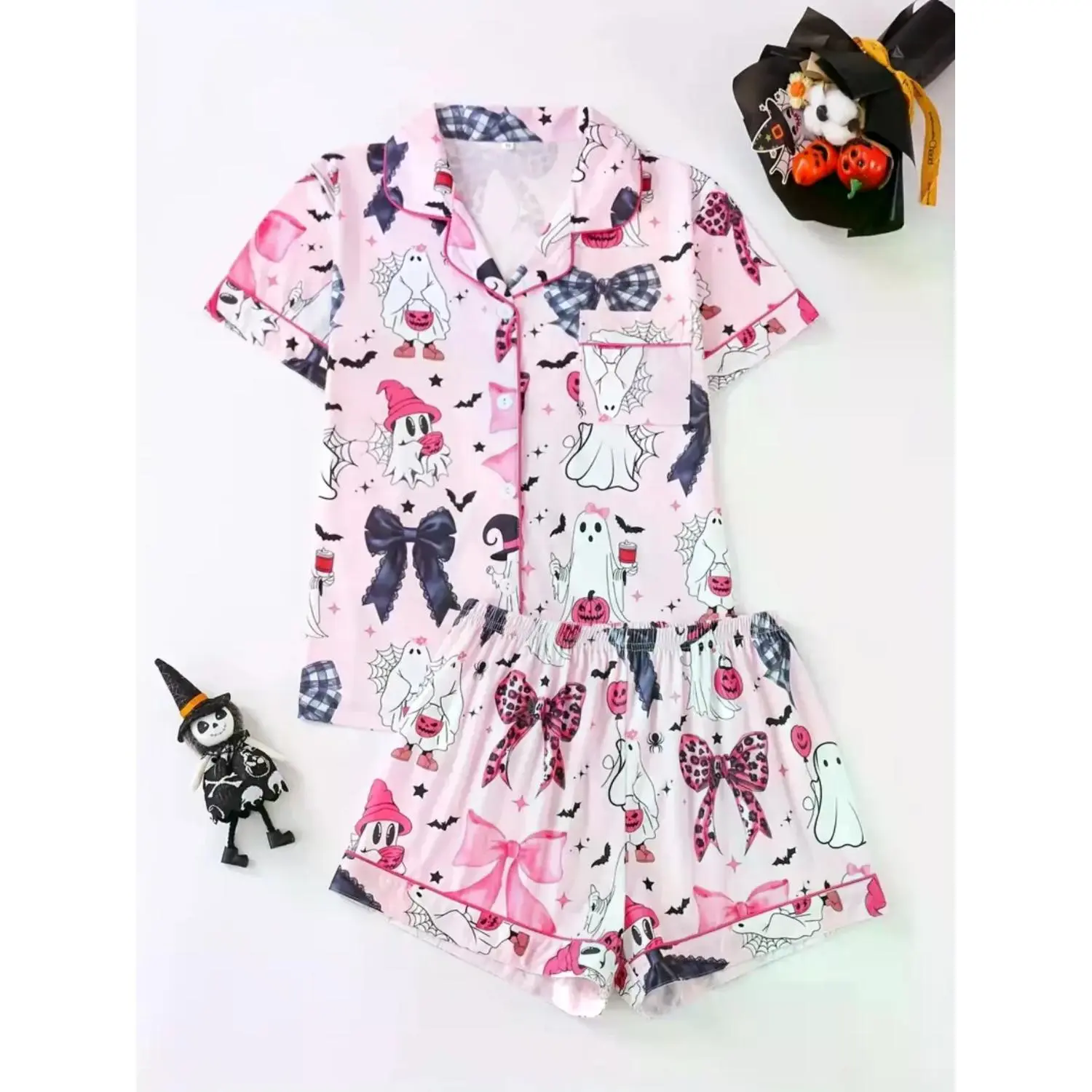 Women's Two-Piece Pajama Set: Casual Short Sleeve Top with Pocket & Elastic Waist Shorts - All-Season Sleep & Lounge Wear