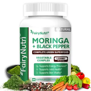 Moringa Oleifera + Black Pepper + Vegetable Magnesium Stearate Supplement Moringa Capsules, 1220MG Per Serving 3-in-1 Green Superfood Capsules, 60 Count – Supports Energy, Joint Health & Skin Vitality