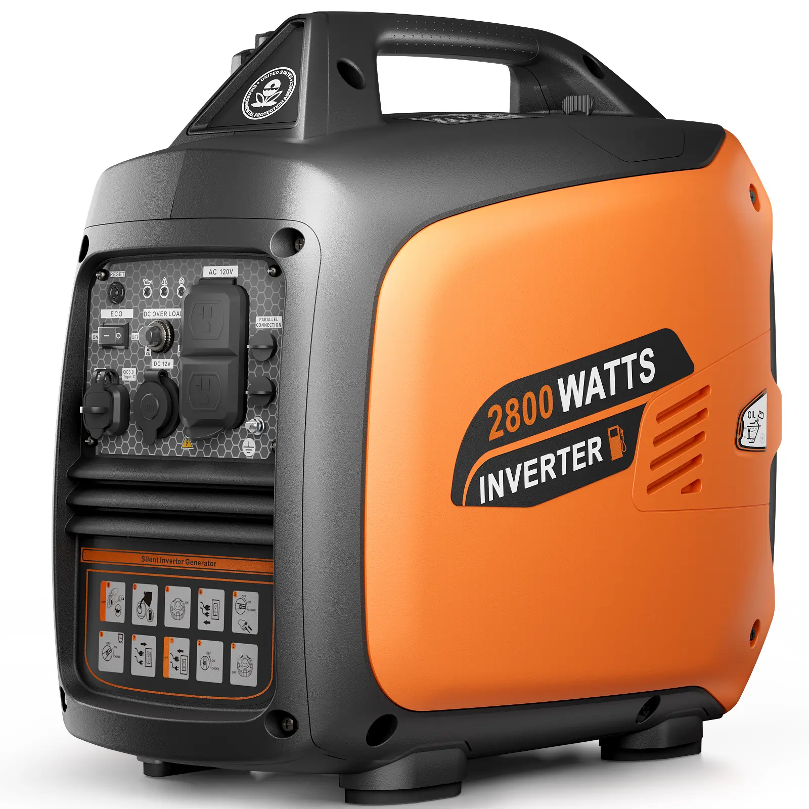 【Ships Within 12H】Efurden 2800W Portable Gas-Powered Inverter Generator, Long Runtime Gas Generators for Home Use, Camping, Super Quiet Emergency Home Backup, with CO Sensor, EPA Compliant