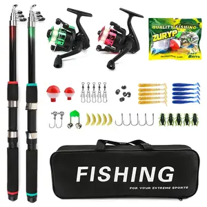 Double Rod Fishing Gear Set, 1.8m Glass Fiber Telescopic Rod with Line Spool Reel, Ideal for Beginners & Dual Anglers, Fishing Tackle Kit