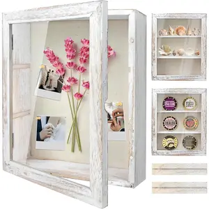 8x10 Shadow Box for Flowers, Shadow Box Picture Frame with Linen Back and Removable Shelves, Wooden Memory Box for Wedding Bouquet, Pet Memorial, Medals Women, Mothers or Grandmothers. Valentine's Day Gift