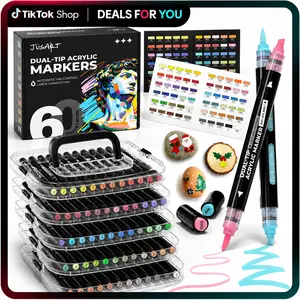 【Deals For You Days】60/36 Colors Dual Tip with Broad Tip and Brush Tip Pens, Automatic Ink Control Acrylic Paint Markers, Premium Paint Pens for Various Surfaces, Acrylic Paint Markers, Markers for Coloring, Art Supplies, Acrylic Marker,Mothersdaygift