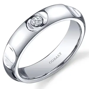 Classic Solitaire 5mm Notched Cobalt Band Daily Engagement Birthday