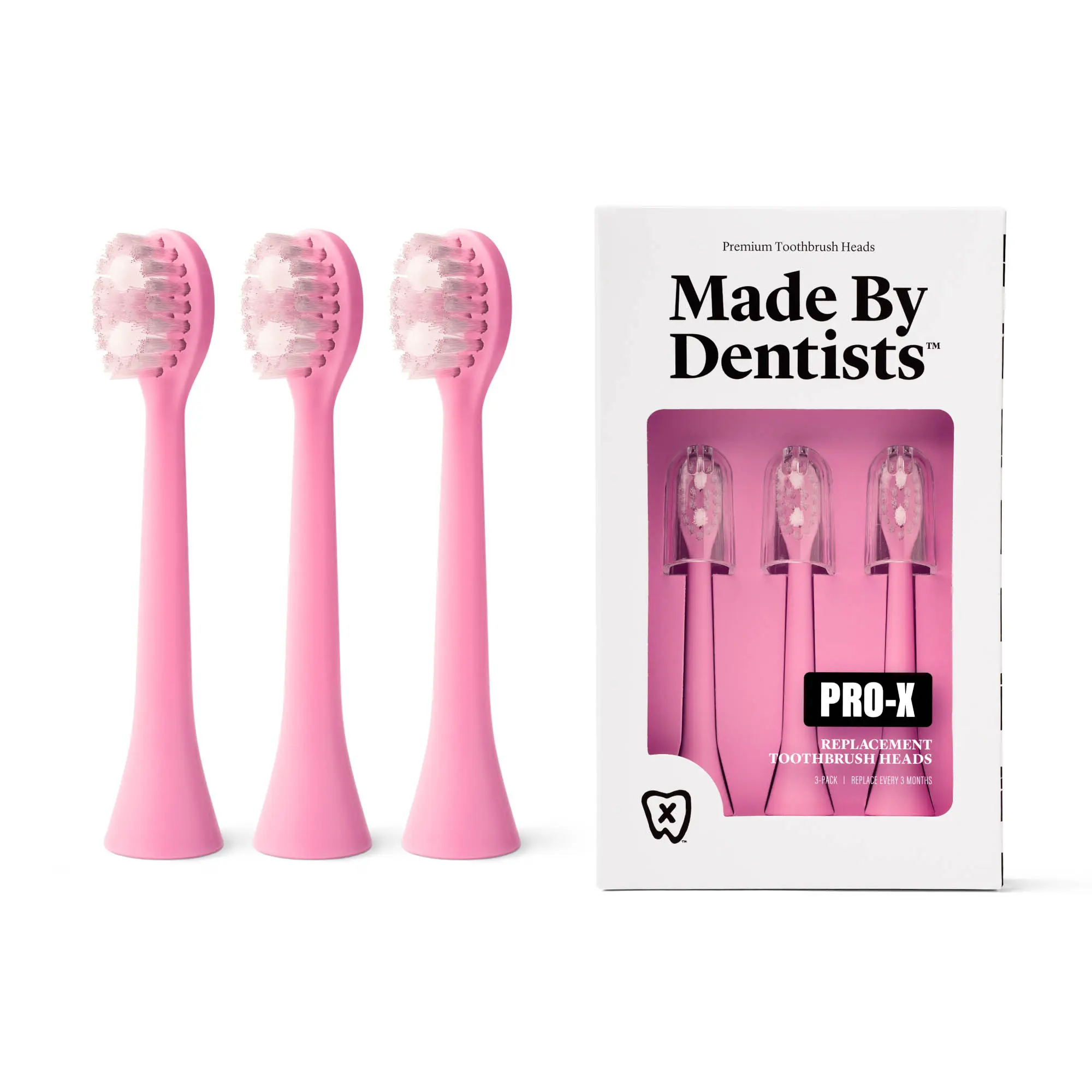 Made by Dentists PRO‑X Replacement Brush Heads for Adults – Compatible with PRO‑X Sonic Toothbrush (3 Pack) – Dentist‑Designed, Deep Plaque Removal, Soft Bristles, Travel‑Ready