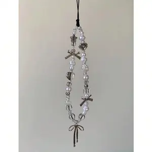 Simple White Bowknot Phone Case With Short Chain, Suitable For All Phones, Cameras, Handheld Cameras And Wrist Straps, Prevent Loss, Prevent Breakage, For Girls