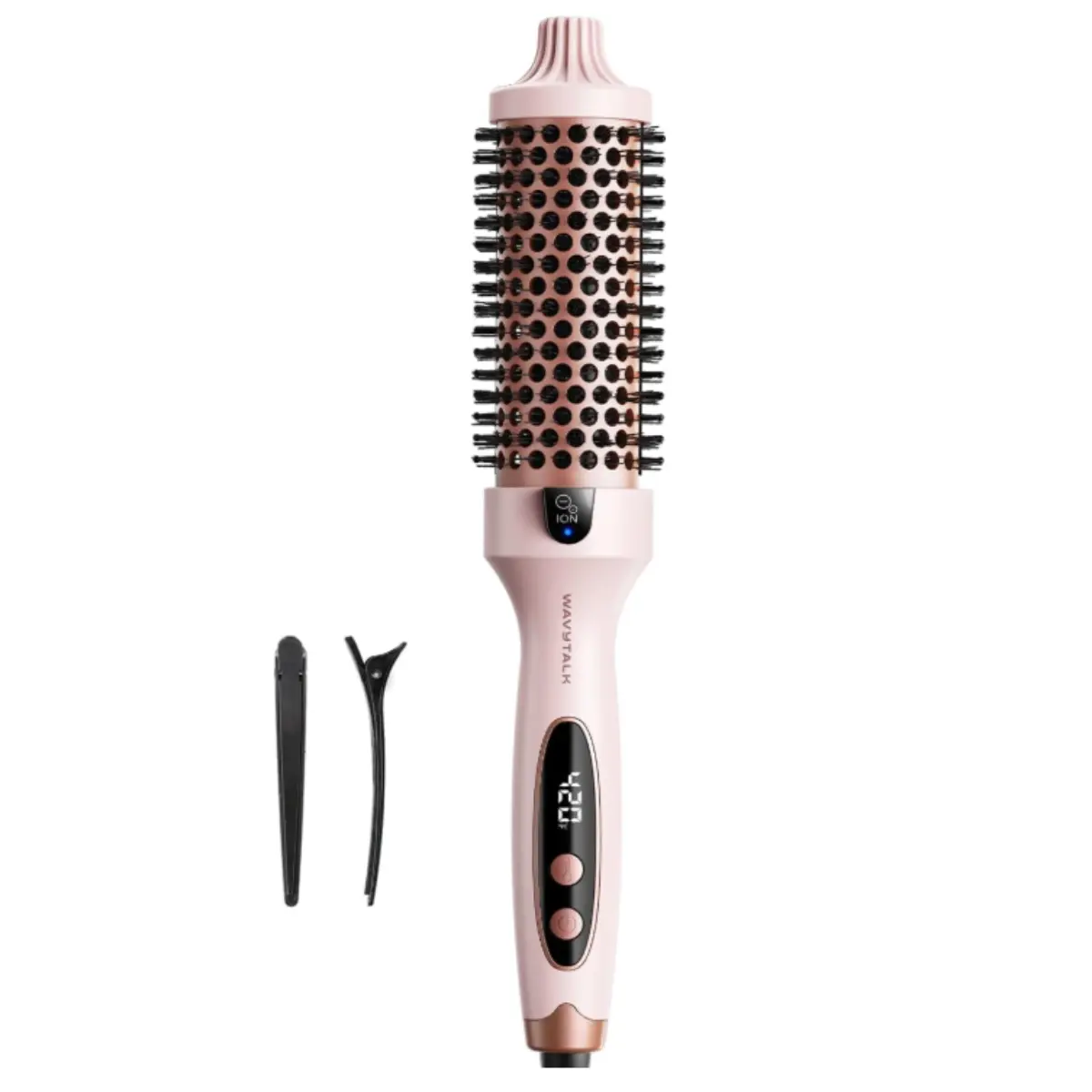 Wavytalk Thermal Brush Blowout Boost 1.5″ Heat Round Brush for Blowout Look | Negative Ion Technology, Tourmaline Ceramic, 5 Temperature Settings Dual Voltage, Less Damage, Sakura Pink