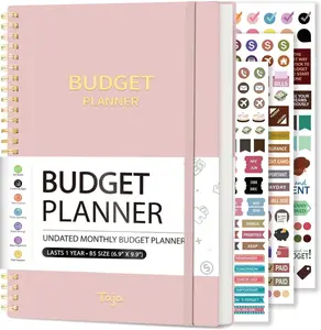 Monthly Budget Planner  5.5" x 8" 14 Months Undated with Inner Pocket Stickers Expense Notebook Bill Organizer