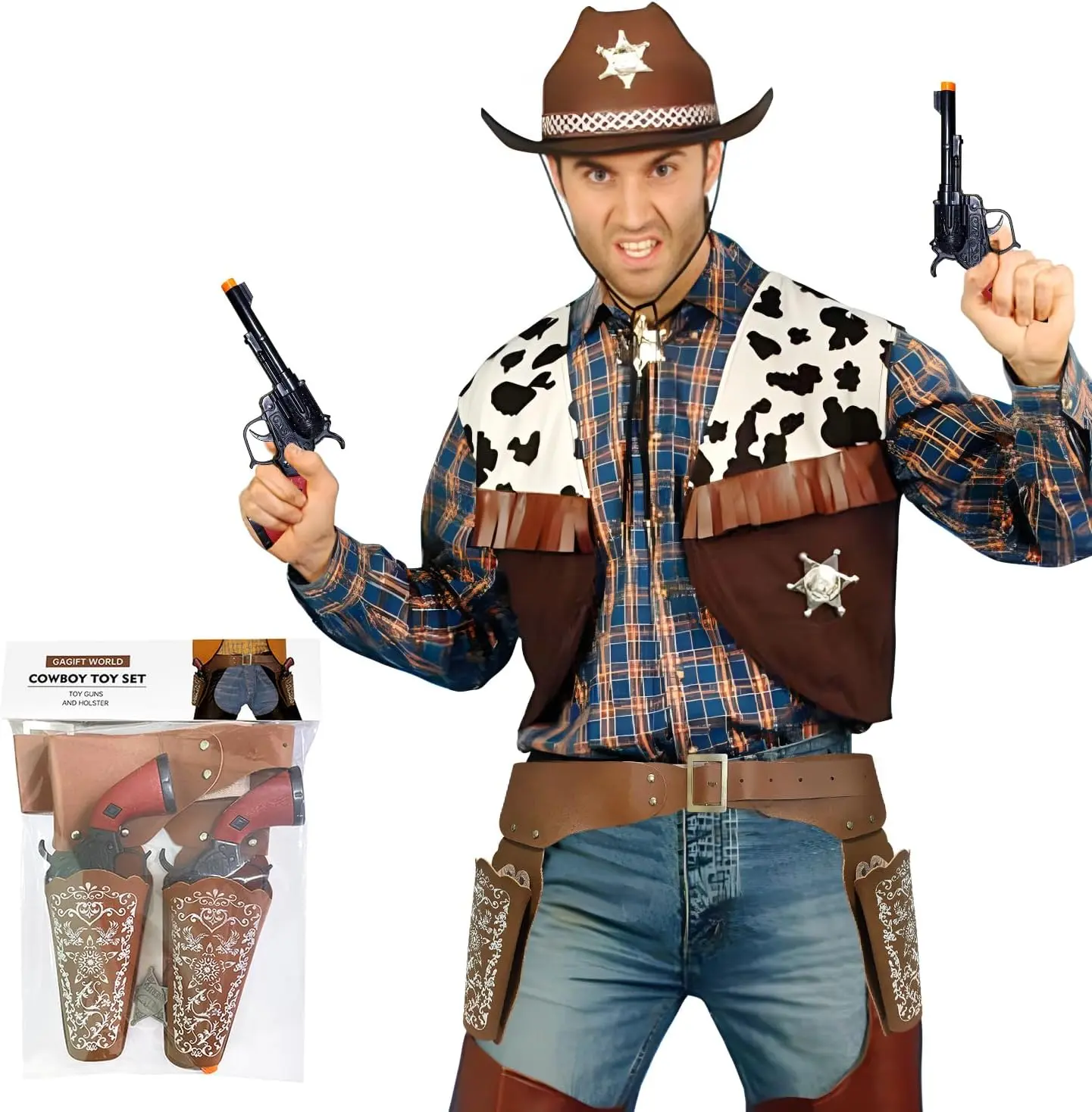 Cowboy Toys Gun and Western Holster Set for Adults, Toy Revolver and Adjustable Belt Halloween Costume Accessory for Men and WomenGift.