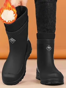 Men's Mid-Calf Fleece Lined Closed Rain Boots, Waterproof Boot, Anti-Slip Wear-Resistant Craftsmanship, Camping Fishing Gardening Multi-Scene Use, Walking Shoes